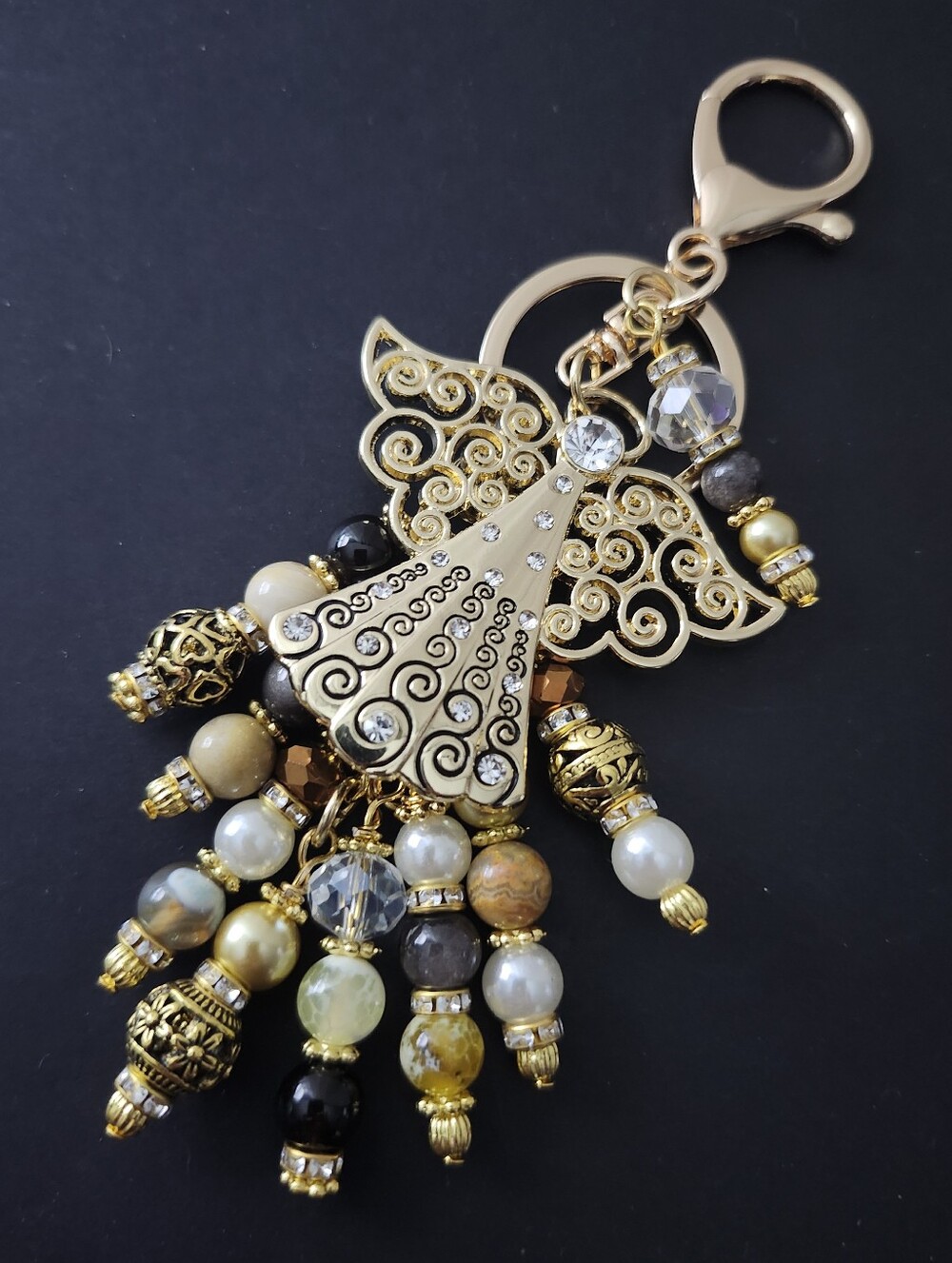 Angel Purse Charm or Keychain Jasper Agate Obsidian Handcrafted